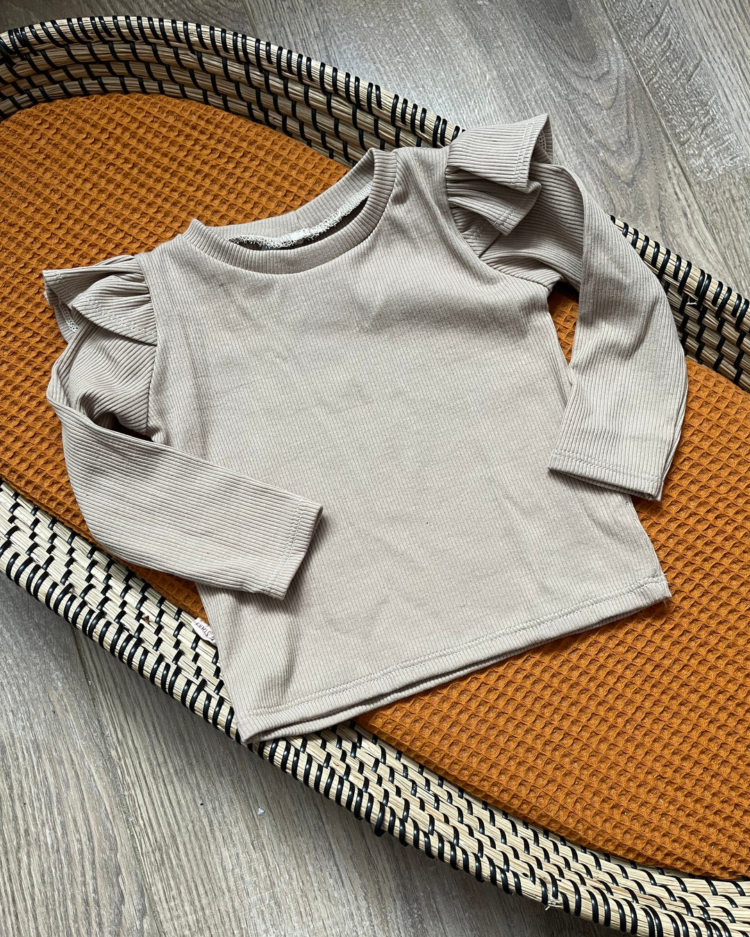 Kindershirt longsleeve meisjes rib stof in donker beige