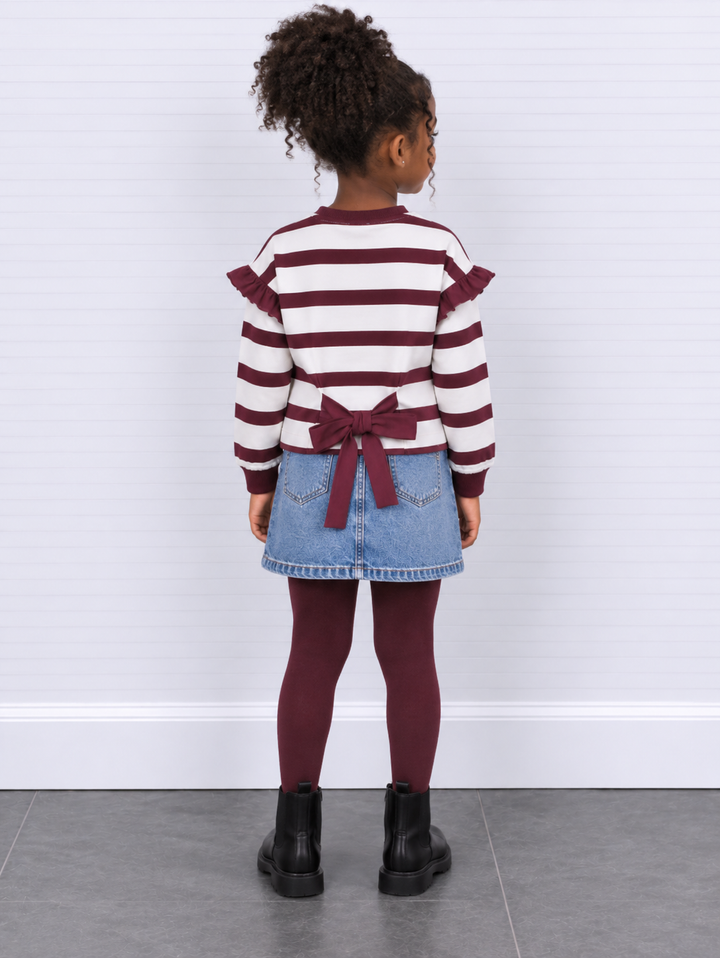 Meisjes Sweatshirt met bordeaux paars rode strepen en strik aan de achterkant