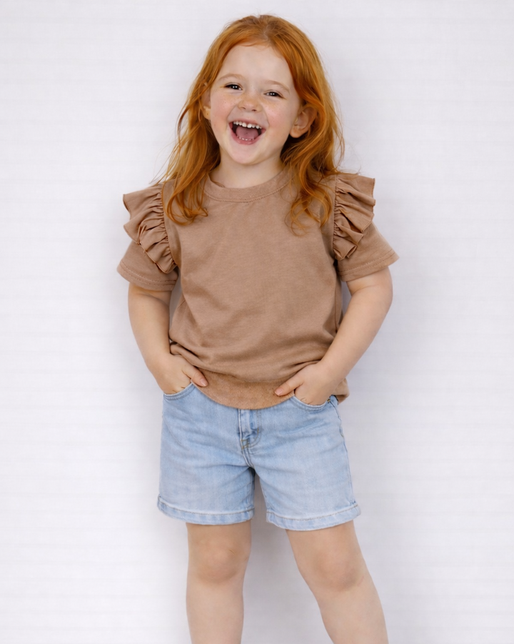 Donker beige ruffle t-shirt