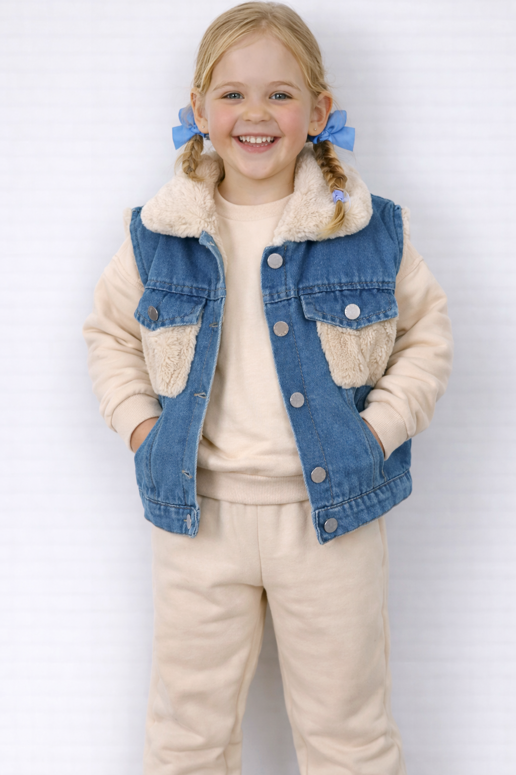 Bodywarmer denim bont 