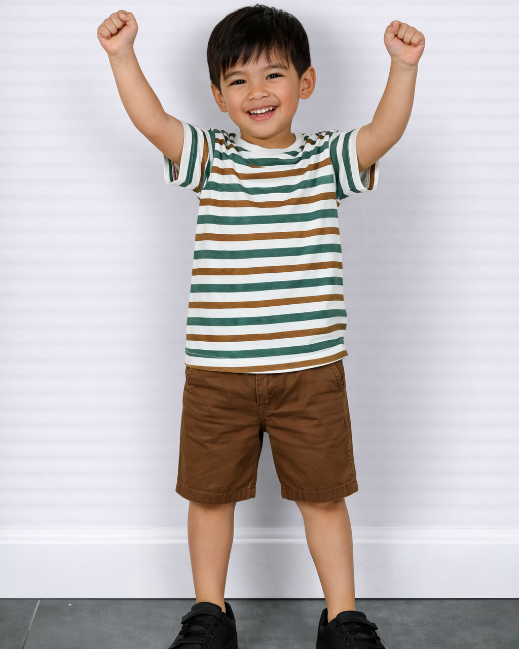 Gestreept t-shirt met groen en bruin