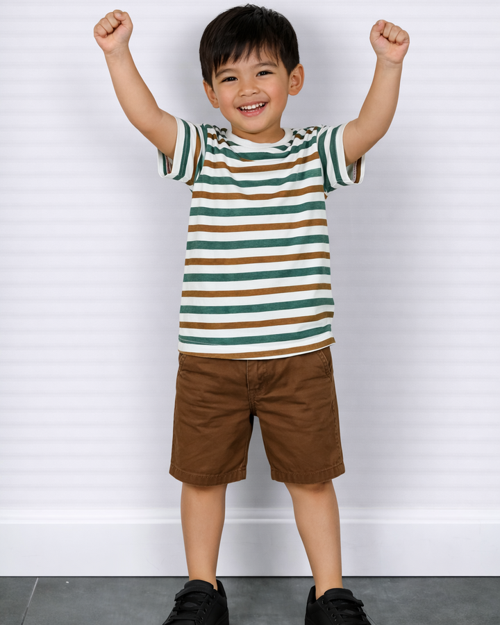 Gestreept t-shirt met groen en bruin