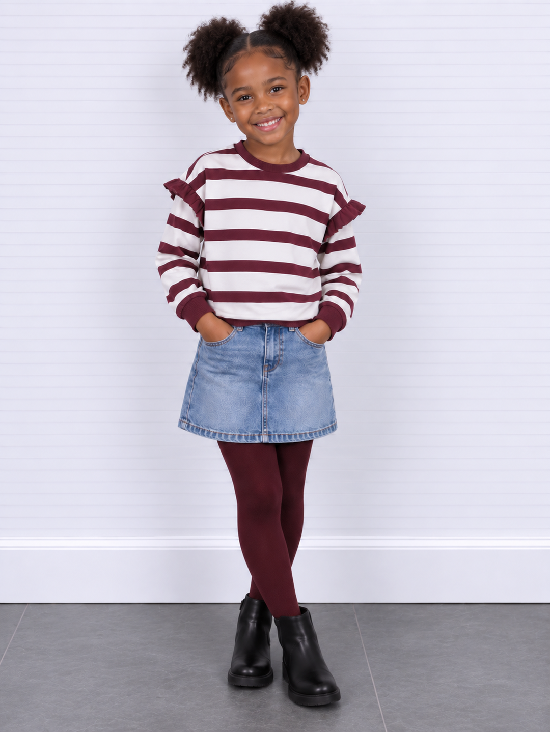Meisjes Sweatshirt met bordeaux paars rode strepen en strik aan de achterkant