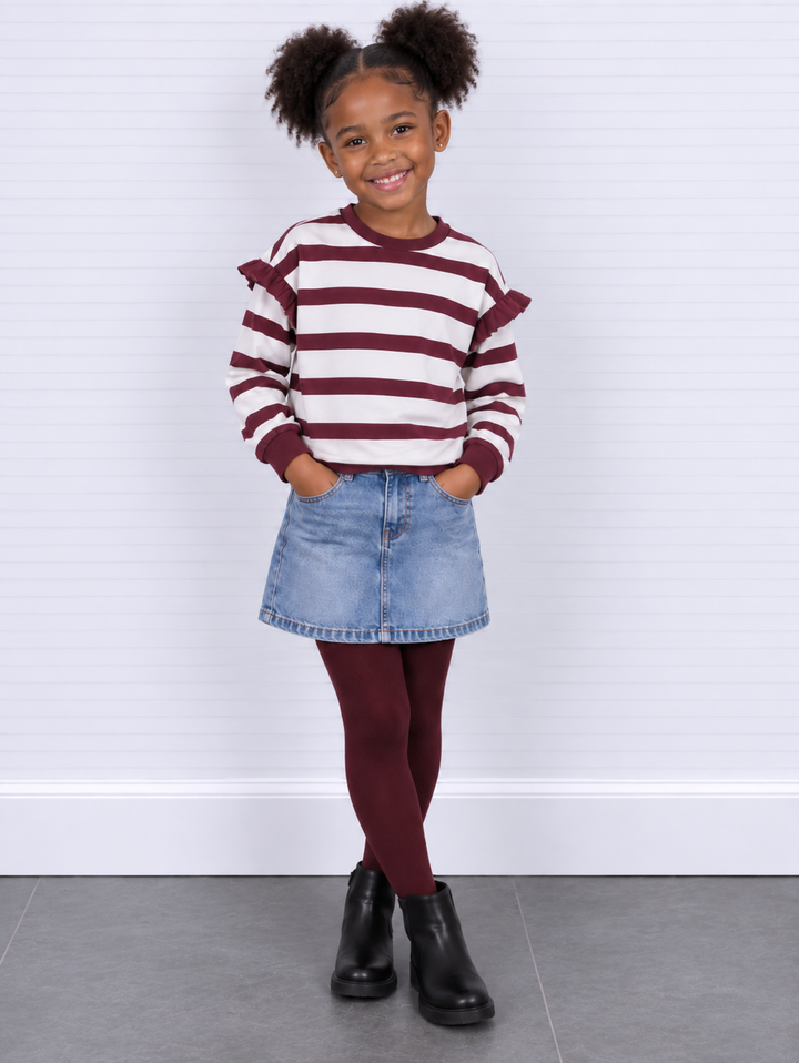 Meisjes Sweatshirt met bordeaux paars rode strepen en strik aan de achterkant