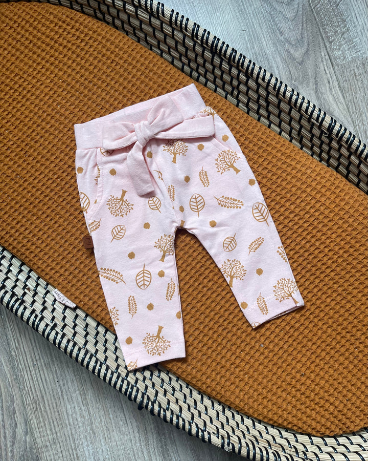 Meisjes baby broekje in roze met gouden blaadjes