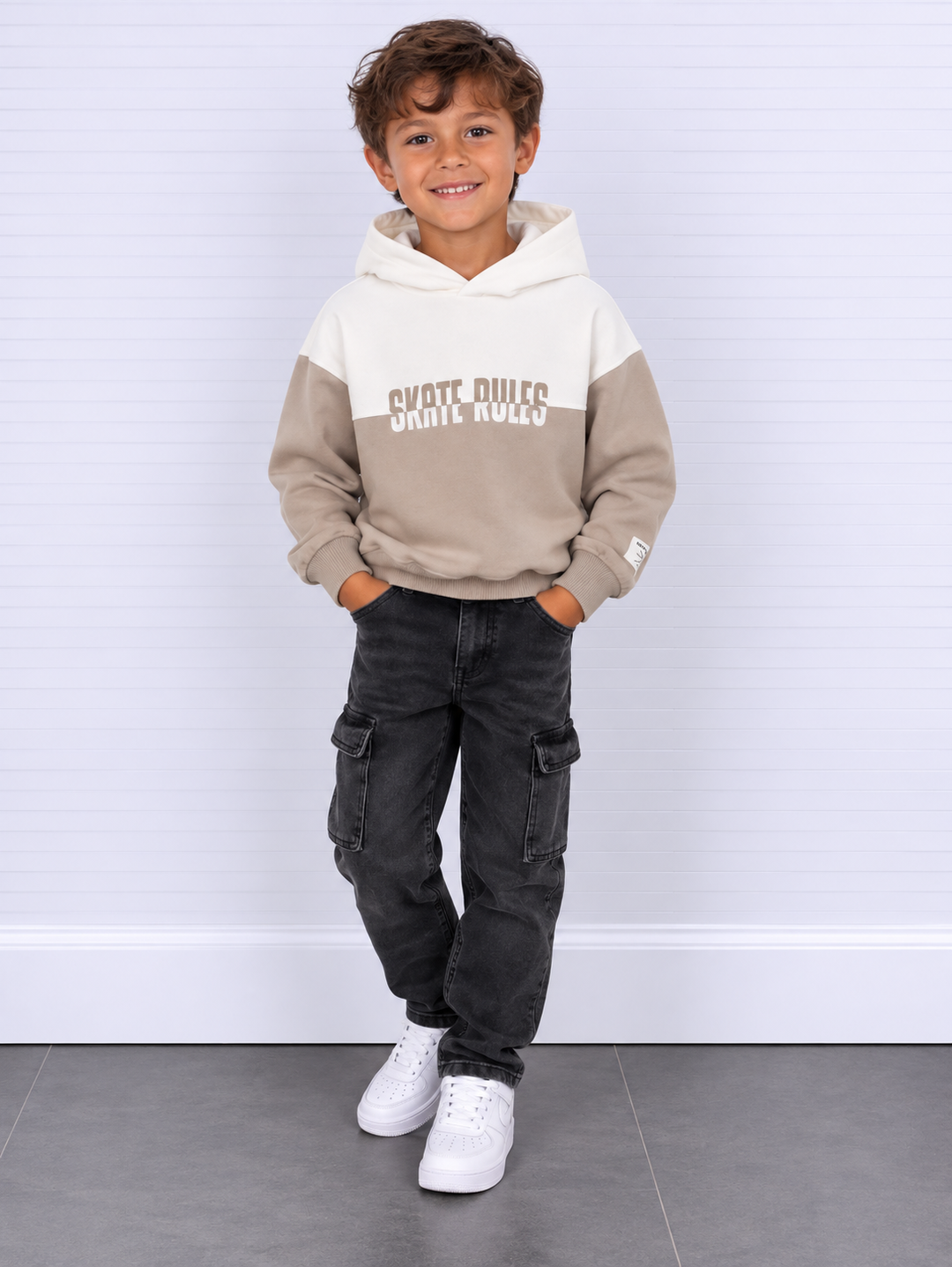Sweatshirt met capuchon beige/wit