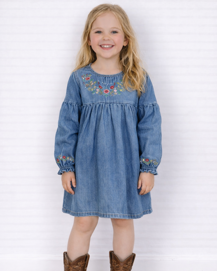 Denim jurk geborduurd bloem