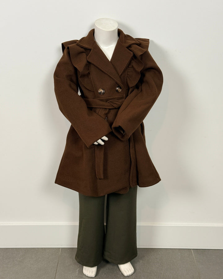Bruine jas met ruffles 