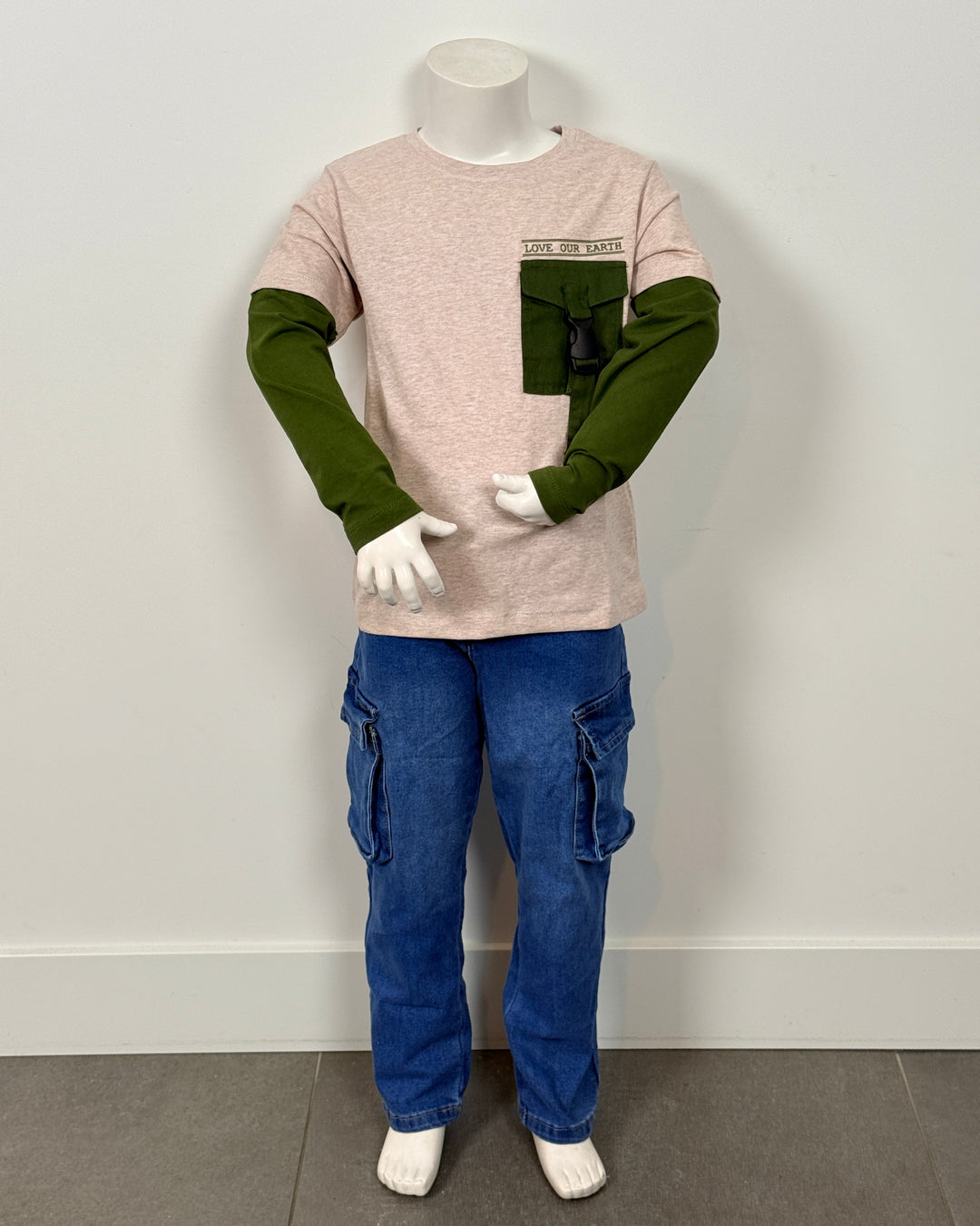 Setje met shirt broek beige / groen