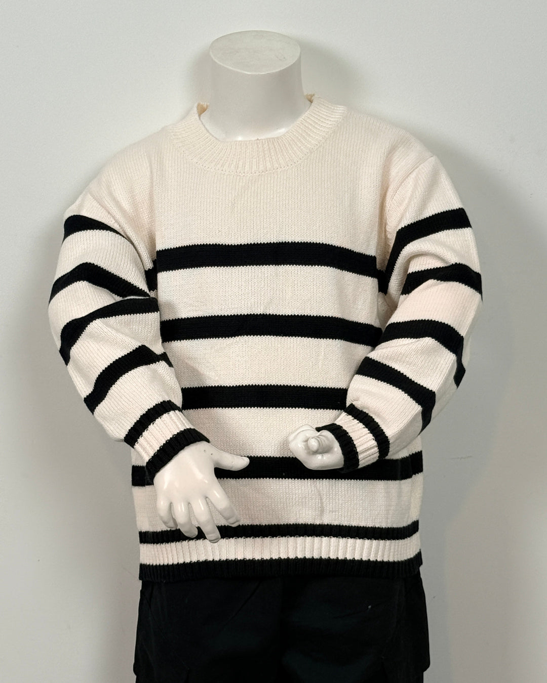 Beige trui met navy streep 
