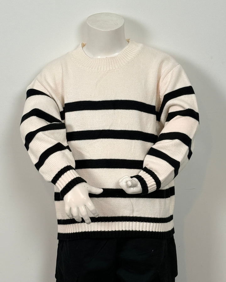 Beige trui met navy streep 