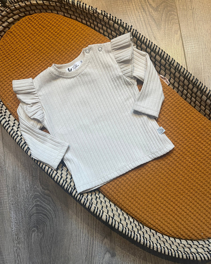 Longsleeve meisjes baby shirt ruffle ribstof natural beige