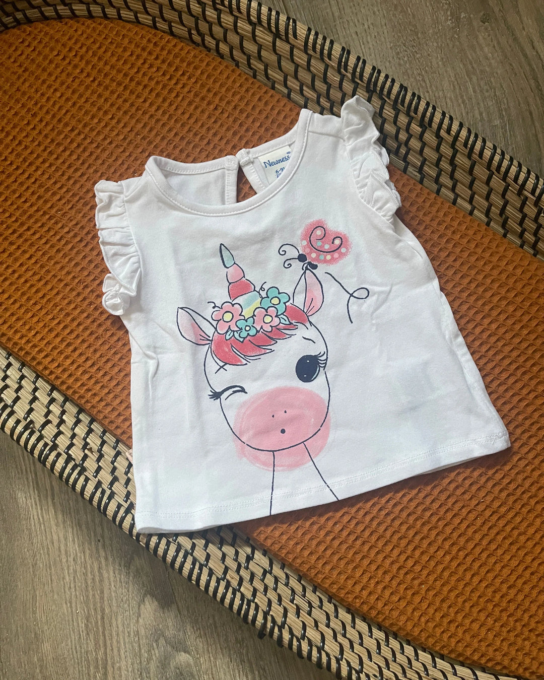 Baby meisjes t-shirt wit met eenhoorn en ruffles