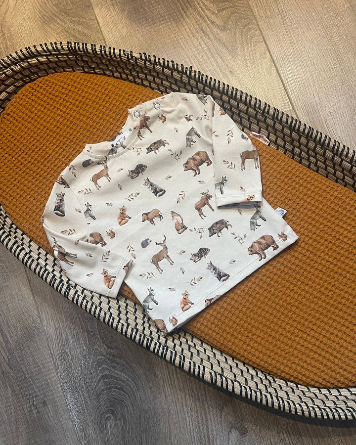 Baby longsleeve shirt met wilde dieren zoals vossen, zwijnen, beren en nog veel meer