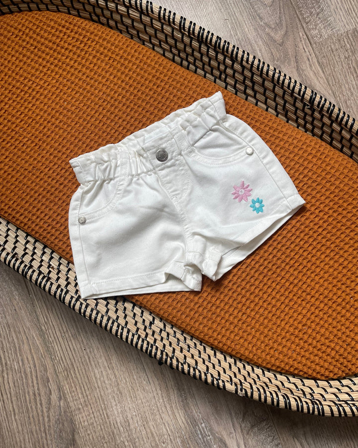 Baby meisjes wit spijkerbroekje met roze en blauwe bloemen