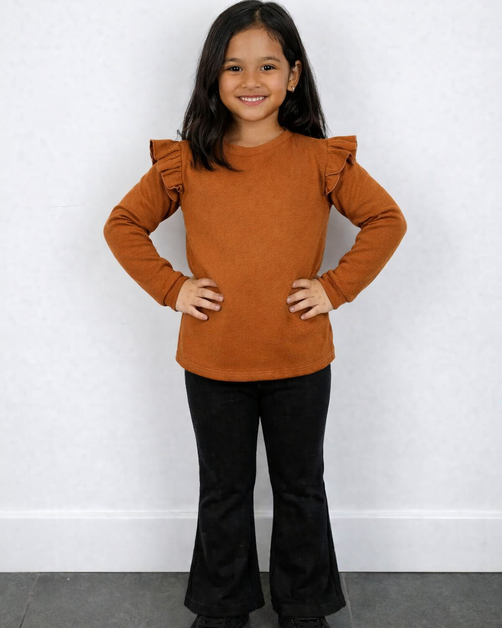 Cognac shirt met ruffles
